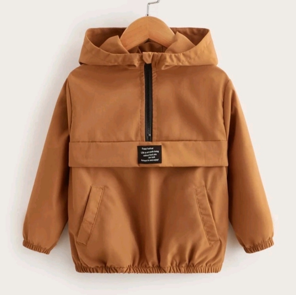 Boys half zipped Hooded detailed jacket